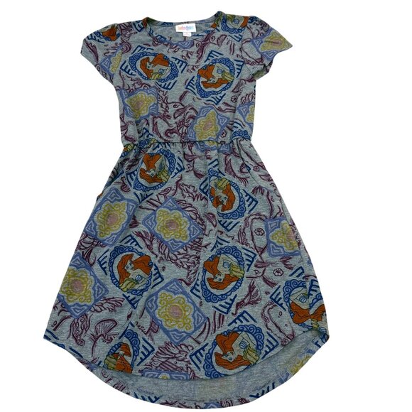 LuLaRoe Girls Mae Disney Princess Ariel Dress Size 8 Gray Short Sleeve - Picture 1 of 5